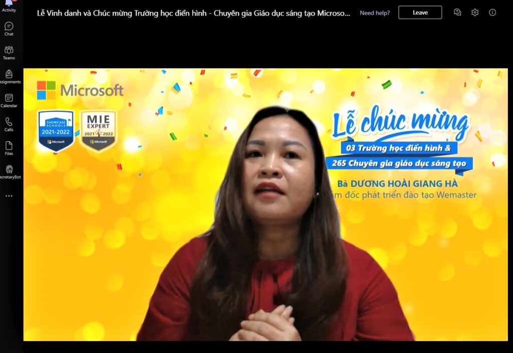 Bà Dương Hoài Giang Hà - giám đốc phát triển đào tạo Wemaster - chia sẻ chặng đường đồng hành hỗ trợ 3 nhà trường trở thành Trường học điển hình của Microsoft